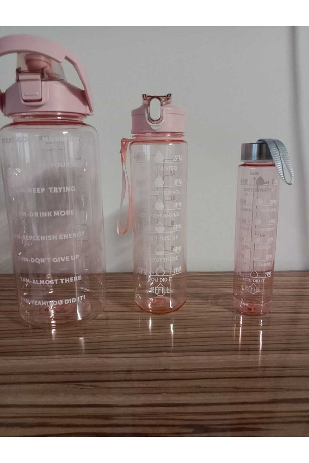 Şeffaf 3lü Set Su Matarası Su Şişesi Suluk 2lt+900ml+600ml Tritan Spor Salonu Su Şişesi Suluk - 1