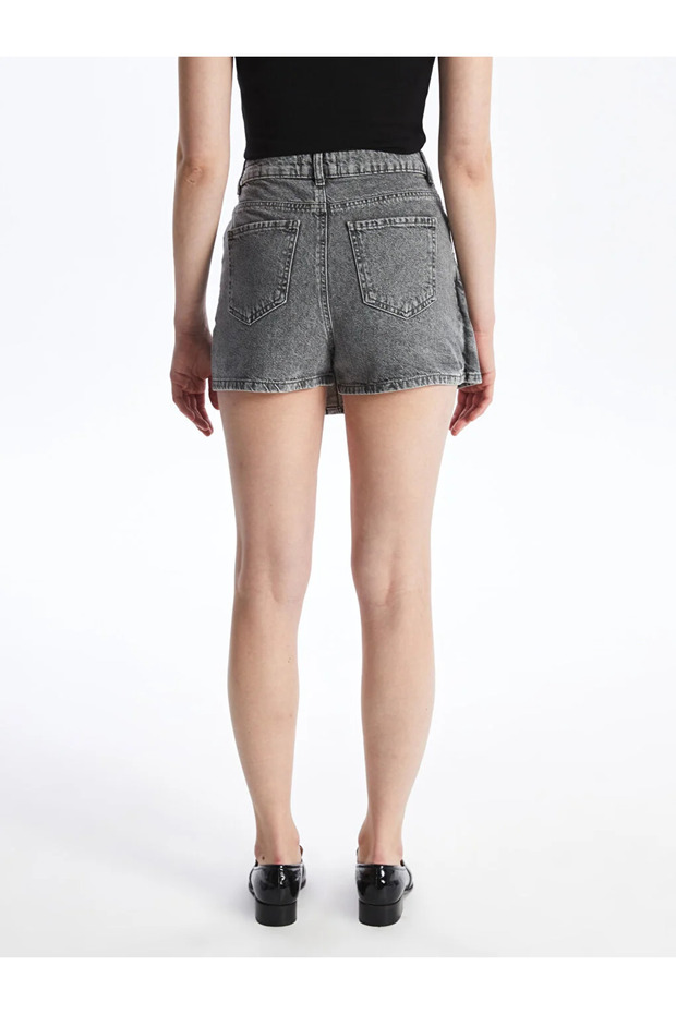 LCW ECO Kadın Standart Fit Düz Jean Şort Etek - 5