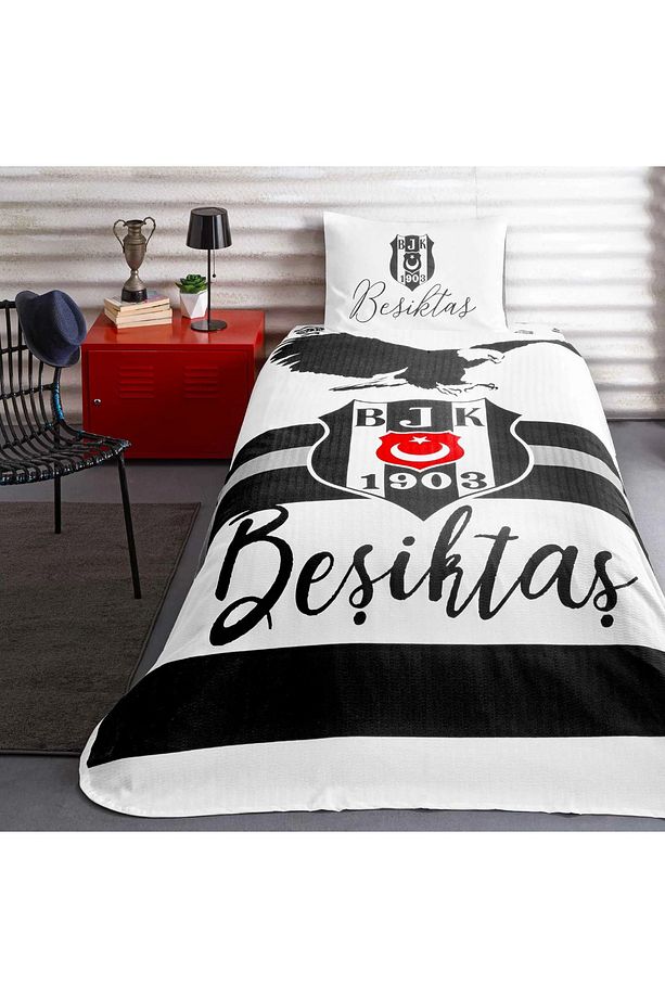 Lisanslı Beşiktaş Siyah Kartal Tek Kişilik %100 Pamuk Pike Takımı - 1
