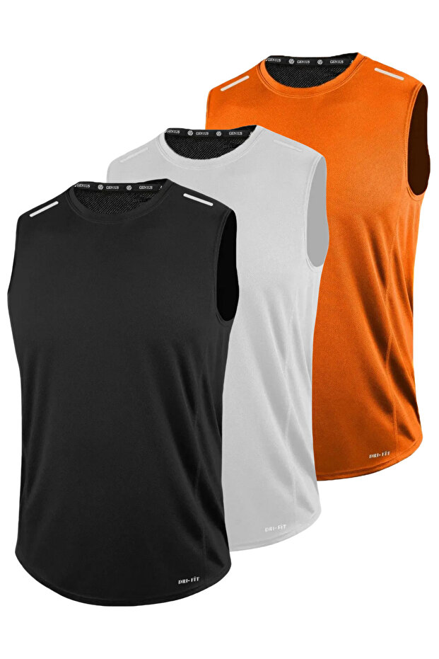 3 Pack Men's Moisture Absorbing Quick Dry Technical Performance Athlete Zero Sleeve T-shirt DRIFIT-SIFIRKOL3