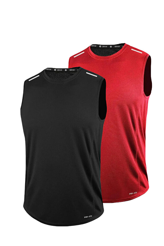 2 Pack Men's Moisture Absorbing Quick Dry Technical Performance Athlete Zero Sleeve T-shirt DRIFIT-SIFIRKOL2
