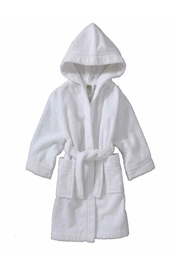Hooded Cotton White Children's Bathrobe Age 9-10