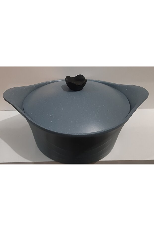 وعاء عميق 32 سم مع غطاء مصبوب باللون الرمادي الفاتح - 1