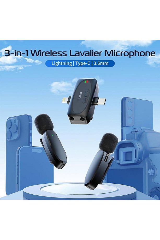3in1 Alıcılı Çift Yaka Mikrofonu Yapay Zeka Gürültü Engelleyici 2.4Ghz USB-C Lightning Typce Giriş - 8