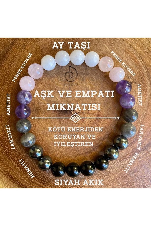 Aşk Mıknatısı Bileklik Ametist, Akik, Pembe Kuvars, Larvakit , Hematit , Ay Taşı - 1