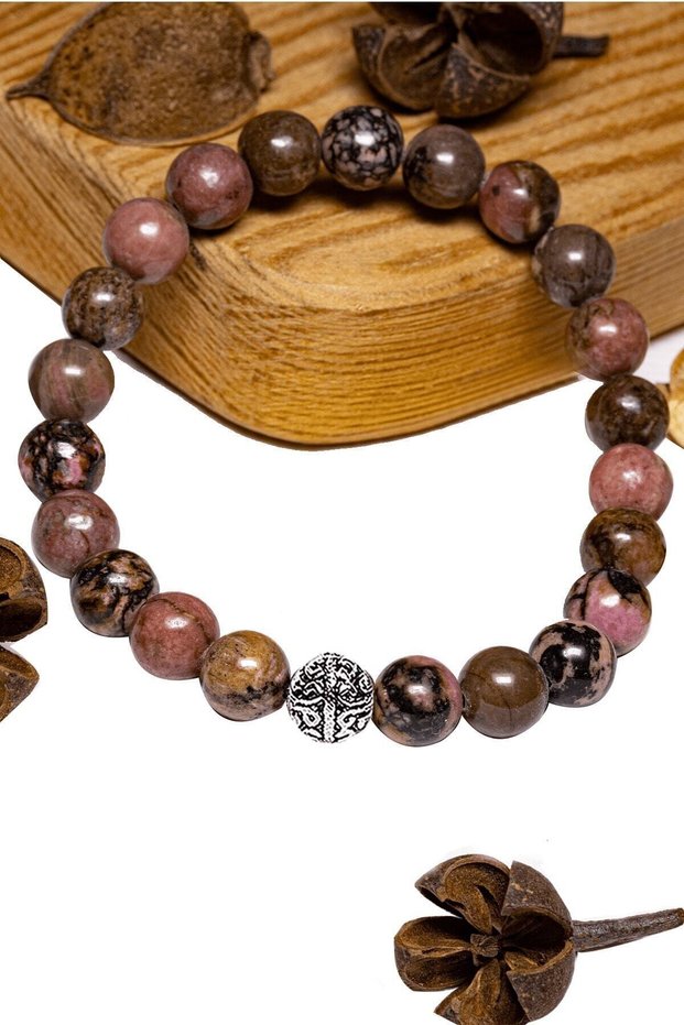 Certified AAA+ Rhodonite Stone Bracelet - with Silver Fittings