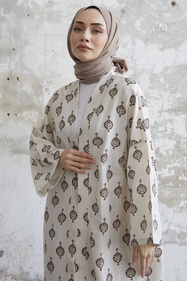 كيمونو طويل بنمط عرقي - بني - 2