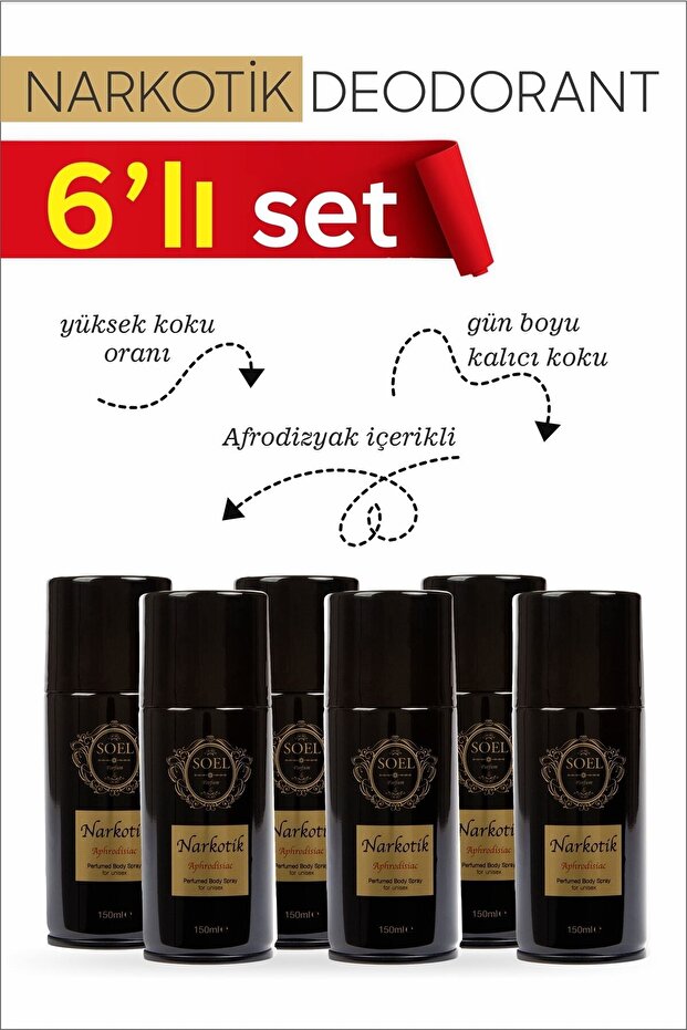 Erkek Deodorant Sprey 6 Adet . Içerikli Narkotik 6x150 Ml - 1