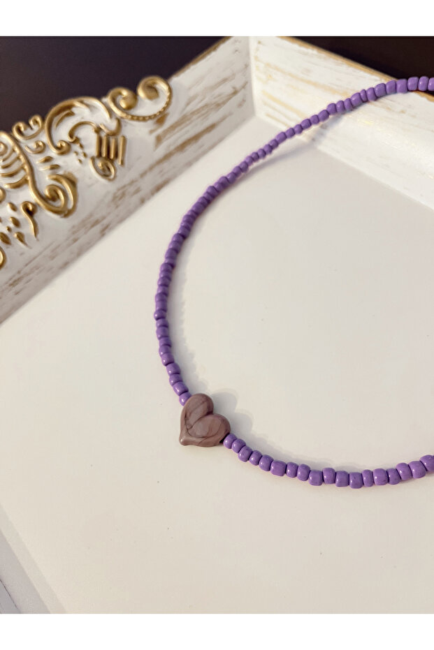 Lilac Color Heart Murano Bead Necklace