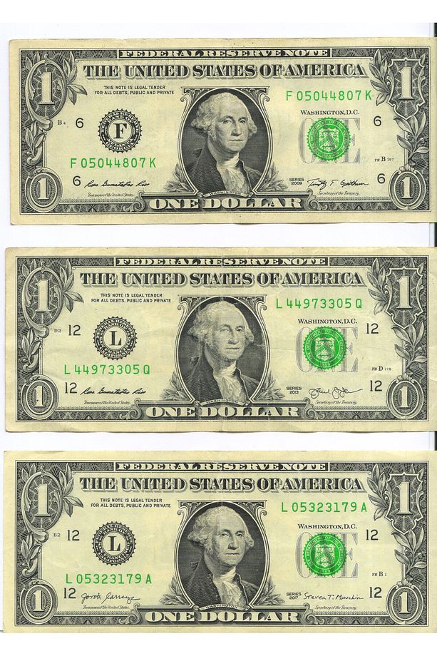 2009-2013-2017 ABD 1 DOLAR YABANCI KAĞIT PARA 3 ADET DÜŞÜK KONDİSYON GÖRSELDEKİ ÜRÜN - 1