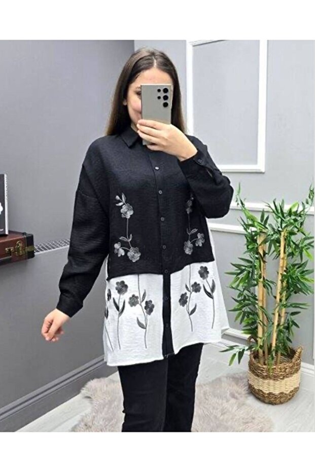 DOUBLE COLOR FLOWER EMBROIDERED SHIRT 5336-01