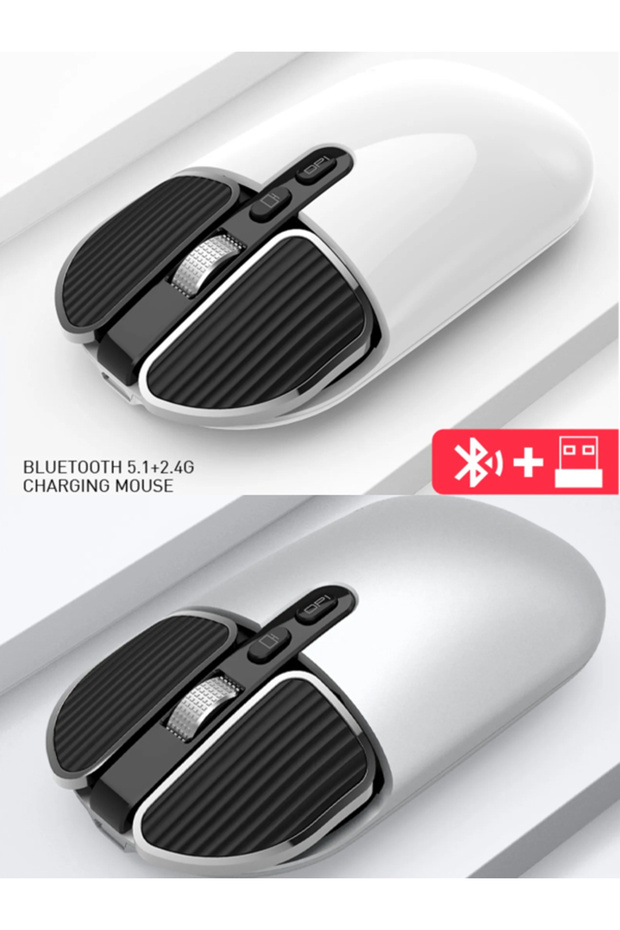 Kablosuz Mouse Kablosuz Fare Bluetooth Ve 2.4 Ghz Şarjlı Ergonomik 1600 Dpı Mouse - 3