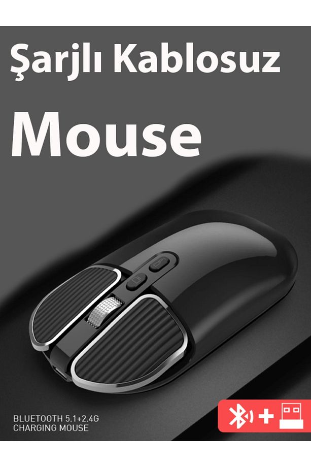 Kablosuz Mouse Kablosuz Fare Bluetooth Ve 2.4 Ghz Şarjlı Ergonomik 1600 Dpı Mouse - 2
