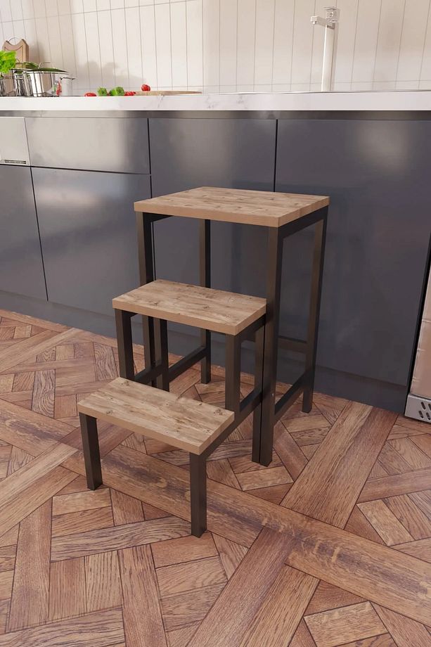 Katlanabillir Puf Bench Metal Ahşap Basamaklı Tabure Merdiven Çiçeklik Çok Amaçlı Tabure - 5