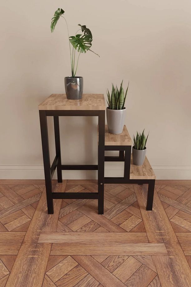 Katlanabillir Puf Bench Metal Ahşap Basamaklı Tabure Merdiven Çiçeklik Çok Amaçlı Tabure - 4