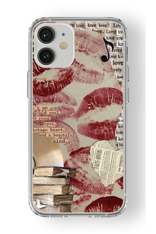 حافظة شفافة مطبوعة بتصميم قلب عتيق متوافقة مع هاتف Iphone 12 Mini
