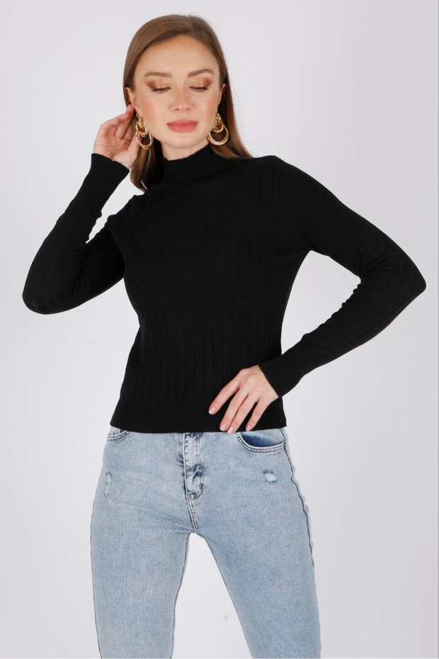 Half Turtleneck Ribbed Long Sleeve Summer Stretchy Knitwear Badi Blouse