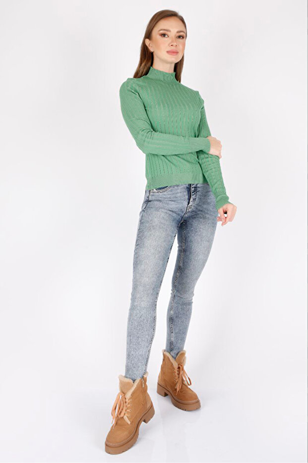 Half Turtleneck Ribbed Long Sleeve Summer Stretchy Knitwear Badi Blouse