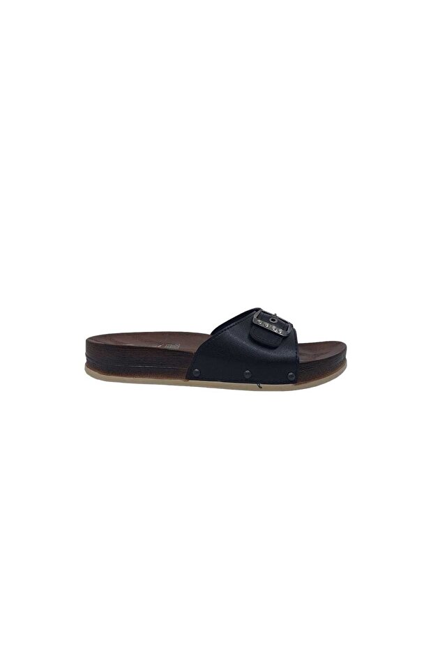 Parmi 21501 Women's Black Buckle Daily Use Slippers