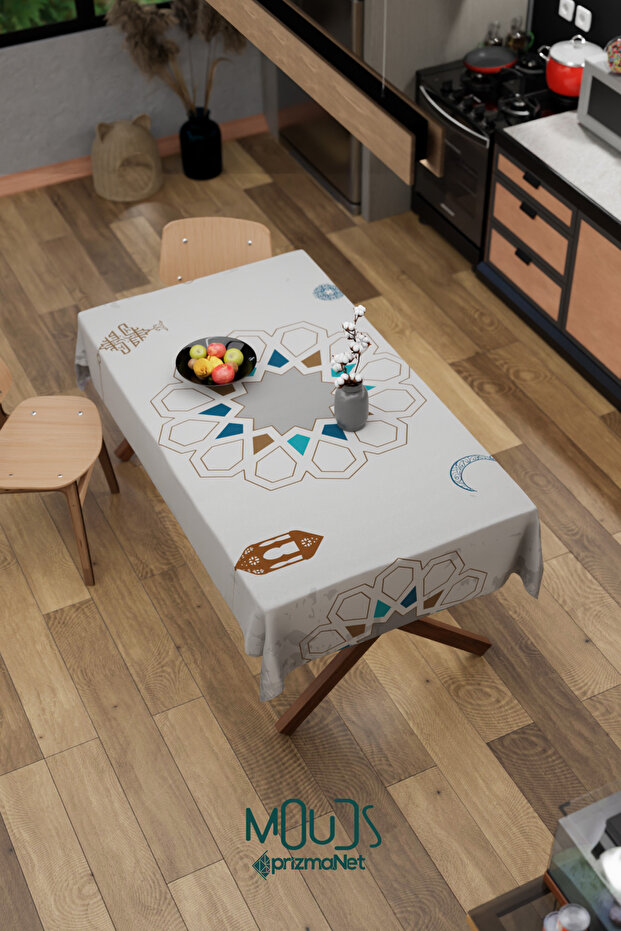 مفرش طاولة من قماش الجلد المدبوغ بنمط خماسي رمضان، مربع ومستطيل - 5