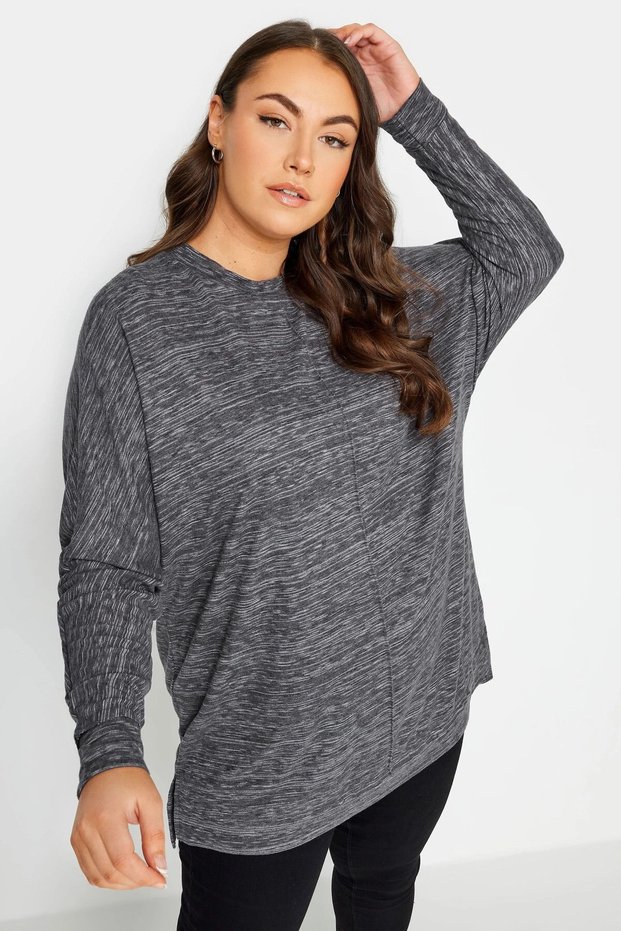 Plus Size Crew Neck Long Sleeve Blouse with Stitching Detail302862