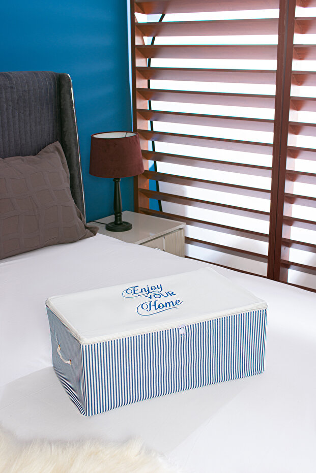 Small Size Printed Detailed Blue Striped Storage Bag 52 X 28 X 21 Cm
