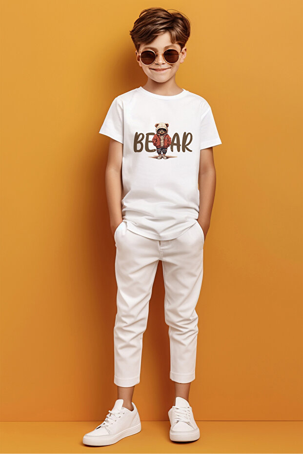 Bear Printed Hooded Cool Bear Detailed Printed Men's Multi-T-Shirt