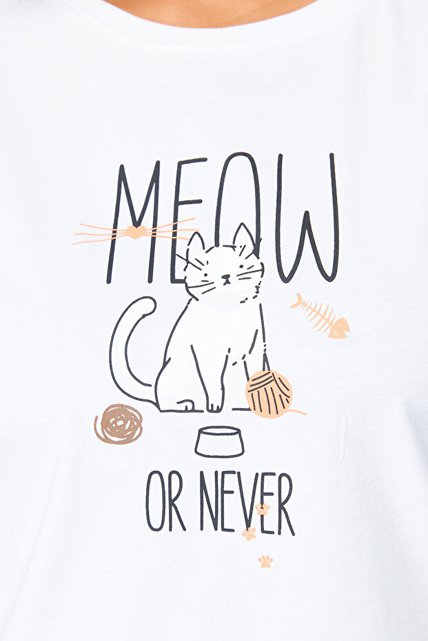 Mavi Kedi Desenli Örme Pijama Takımı TBBSS24AI00009 - 4