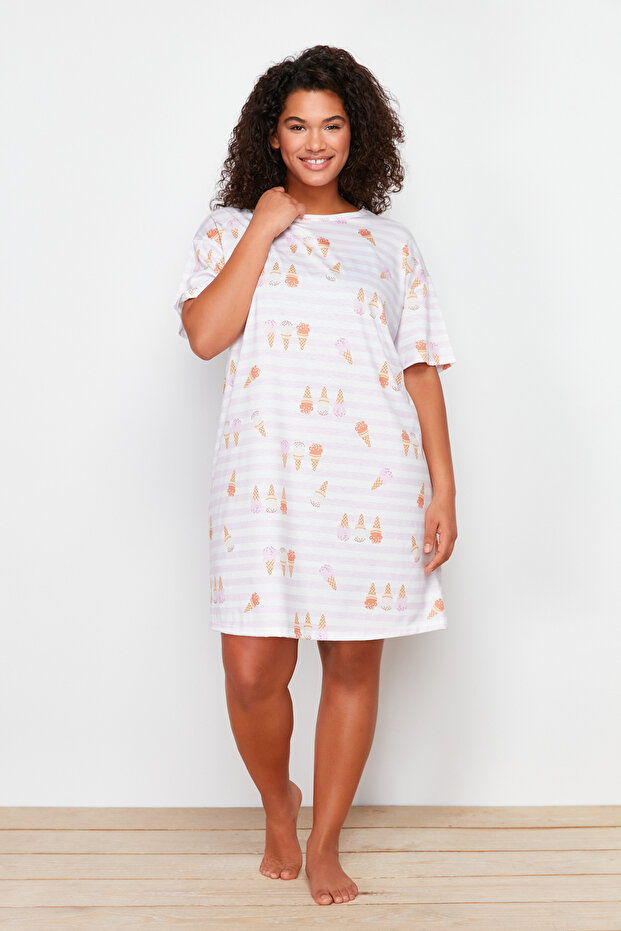 Pink Printed Mini Knitted Nightgown TBBSS24CH00013