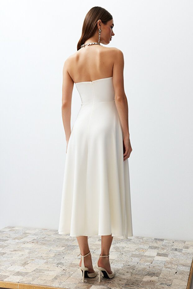 Bridal Beyaz A-Kesim Straplez Dokuma Düğün/Nikah Abiye Elbise TPRSS24EL00139 - 12