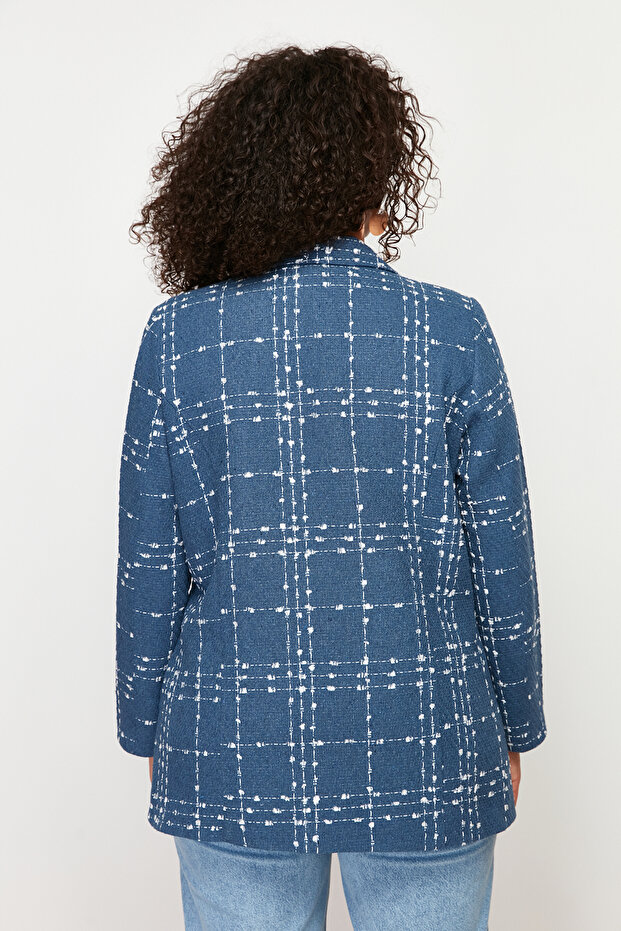 Granatowa tweedowa marynarka z tkaniny TBBSS24AG00004 - 5