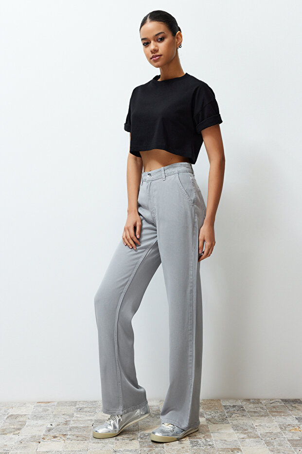 More Sustainable Gri %100 Tencel™ Düşük Bel Wide Leg Jeans TWOSS23JE00219 - 2