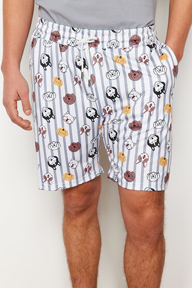 Gri Regular Fit Baskılı Örme Şortlu Pijama Takımı TMNSS23PT00000 - 5