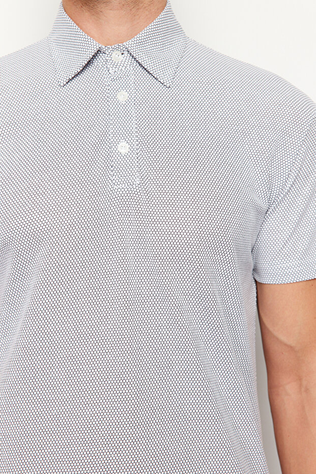 Beyaz Regular/Normal Kesim Dokulu Polo Yaka T-shirt TMNSS24PO00038 - 5