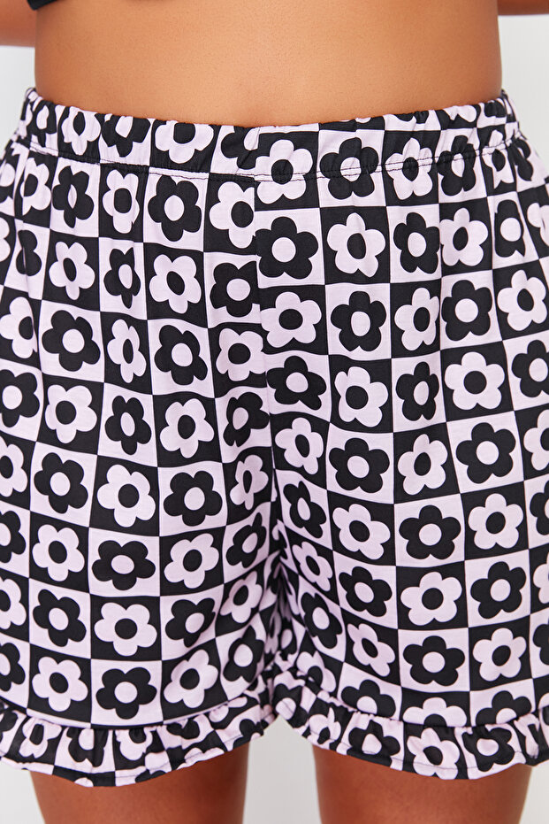 Siyah Askılı Desenli Örme Pijama Takımı TBBSS24AI00032 - 5