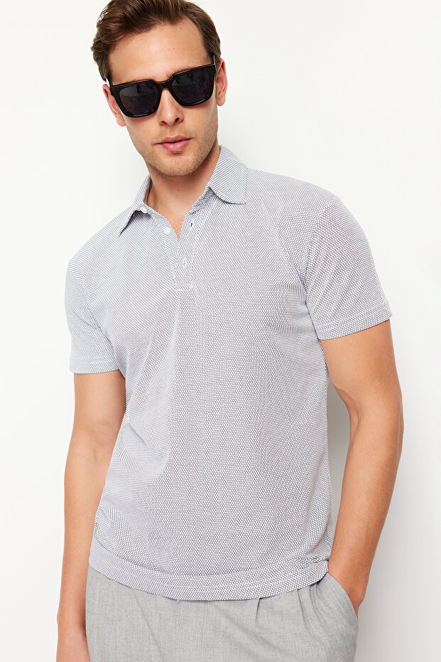 Beyaz Regular/Normal Kesim Dokulu Polo Yaka T-shirt TMNSS24PO00038 - 1