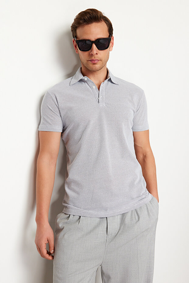 Beyaz Regular/Normal Kesim Dokulu Polo Yaka T-shirt TMNSS24PO00038 - 3