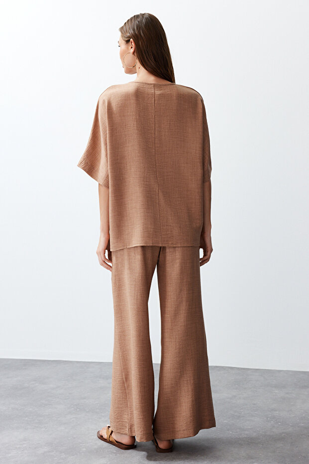 Camel V Yaka Dokuma Bluz-Pantolon Takım TWOSS24AU00096 - 6