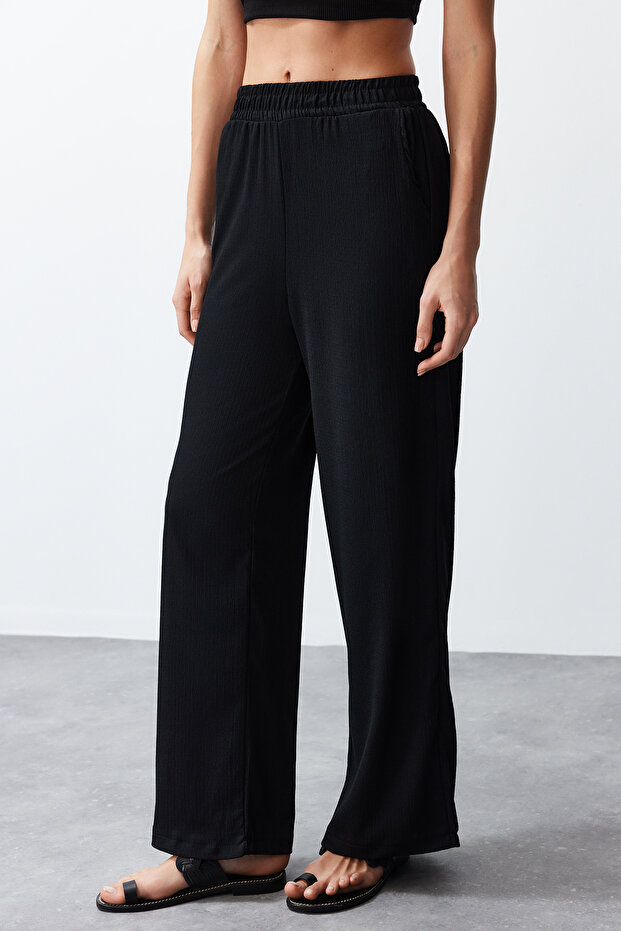 Siyah Relaxed/Rahat Kesim Örme Kimona Pantolon Alt-Üst Takım TWOSS24AU00091 - 6