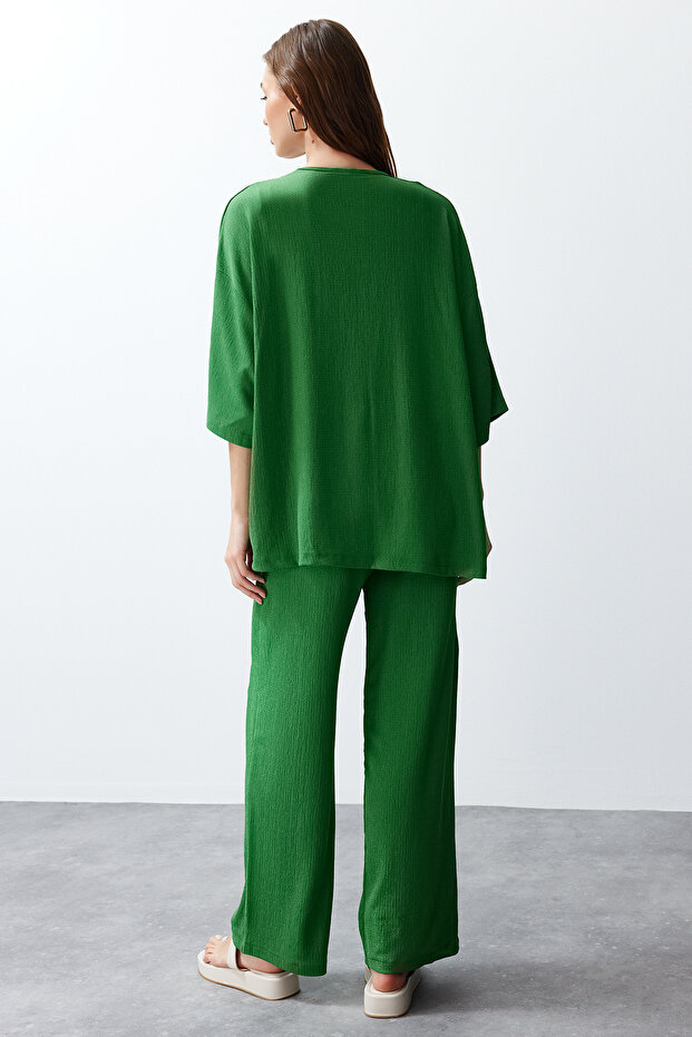 Yeşil Relaxed/Rahat Kesim Örme Kimona Pantolon Alt-Üst Takım TWOSS24AU00091 - 6