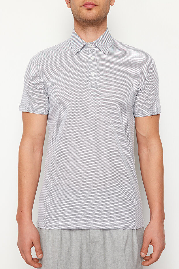 Beyaz Regular/Normal Kesim Dokulu Polo Yaka T-shirt TMNSS24PO00038 - 4