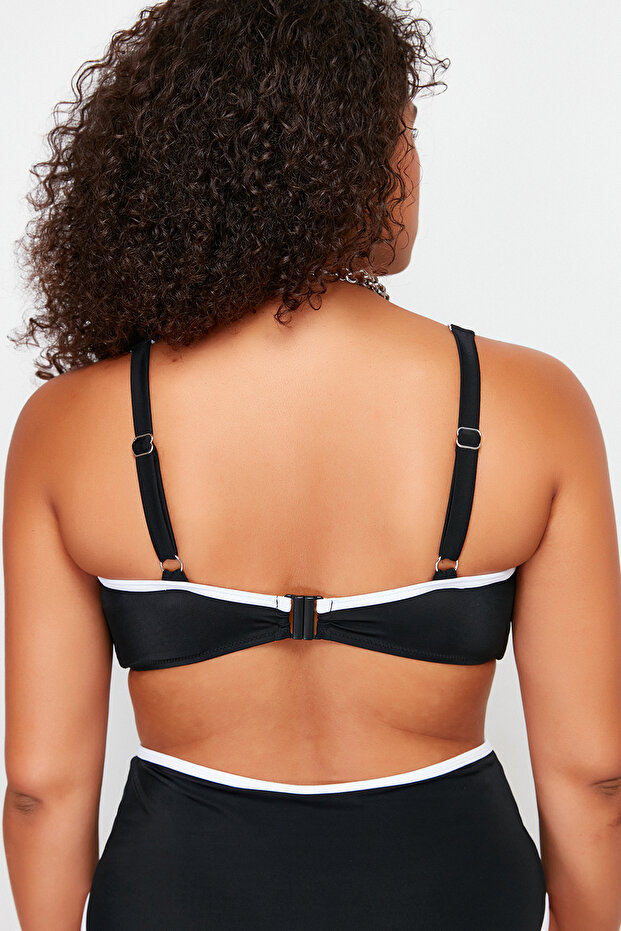 Siyah Kontrast Biye Detaylı Bralette Büyük Beden Bikini Üstü TBBSS24CT00008 - 6