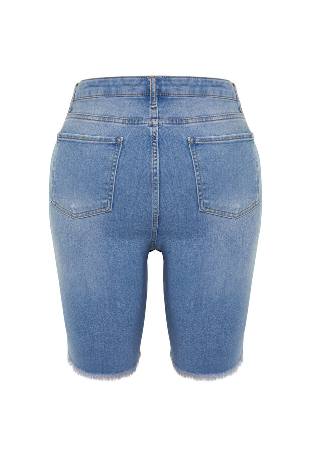 Mavi Paça Püskül Detaylı Esnek Skinny Denim Şort TBBSS24AP00012 - 10
