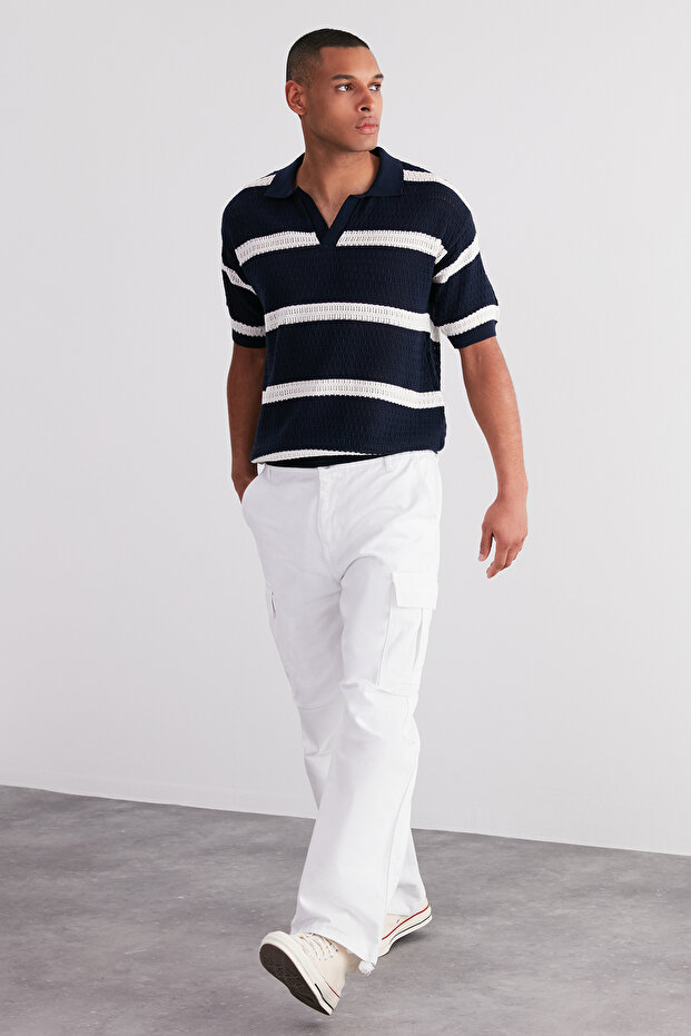 Beyaz Loose Fit Paçası Bağlamalı Kargo Pantolon TMNSS23PL00035 - 3