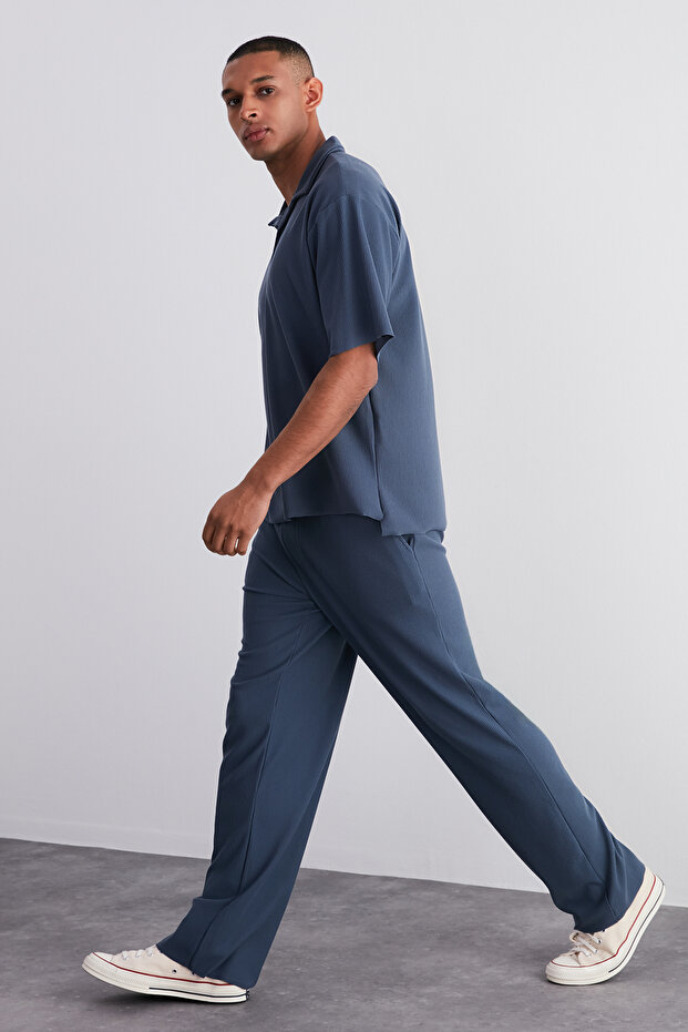 Indigo Rahat/Wide Leg Dokulu Gizli Bağcıklı Tek Parça Eşofman Altı TMNSS23EA00013 - 3
