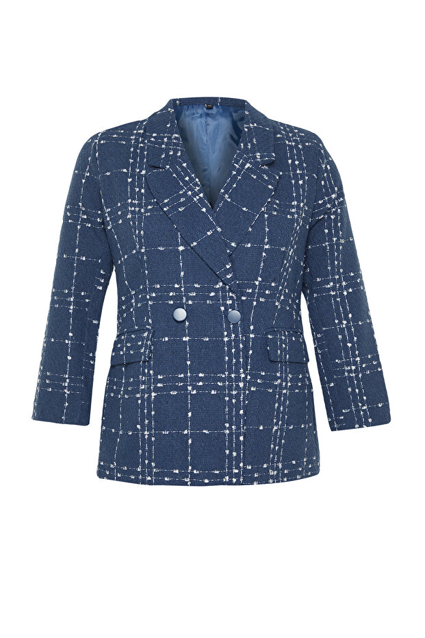 Granatowa tweedowa marynarka z tkaniny TBBSS24AG00004 - 7