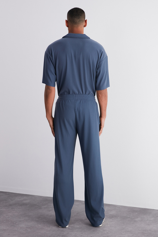 Indigo Rahat/Wide Leg Dokulu Gizli Bağcıklı Tek Parça Eşofman Altı TMNSS23EA00013 - 6