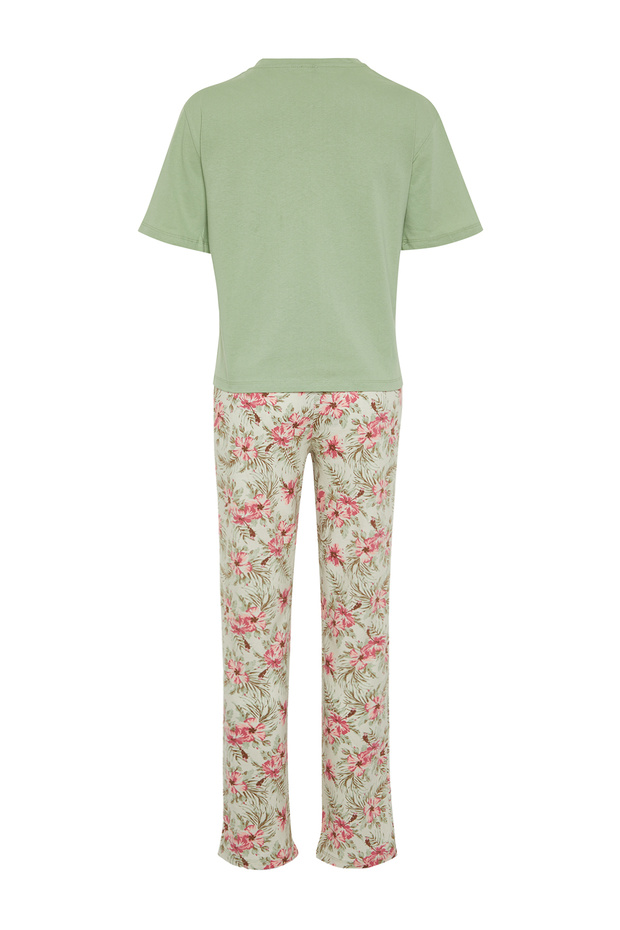Yeşil %100 Pamuklu Çiçekli Örme Pijama Takımı THMSS24PT00230 - 8