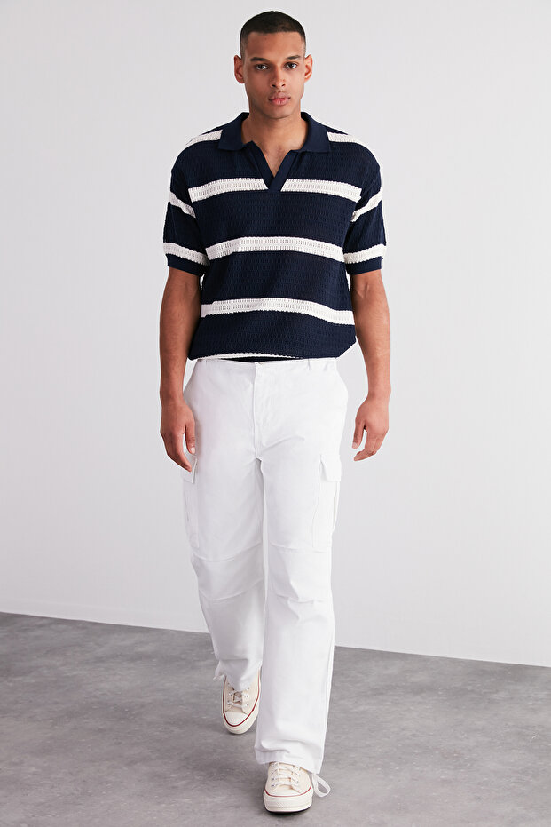Beyaz Loose Fit Paçası Bağlamalı Kargo Pantolon TMNSS23PL00035 - 2