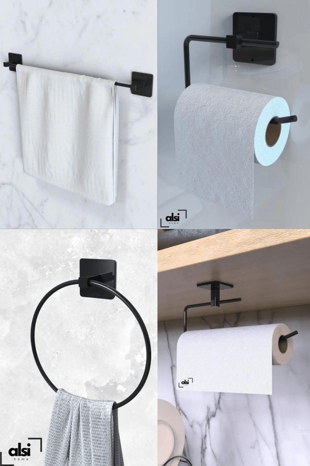 Yapışkanlı 4 lü Uzun Havluluk Rulo Kağıt Havluluk Tuvalet Wc Kağıtlık Banyo Mutfak Set - 1